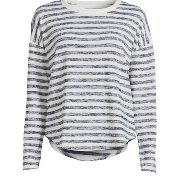 Time and Tru XXL 20 Hacci Knit Blue Cream Stripe Rayon Polyester Blend Top - Picture 1 of 10